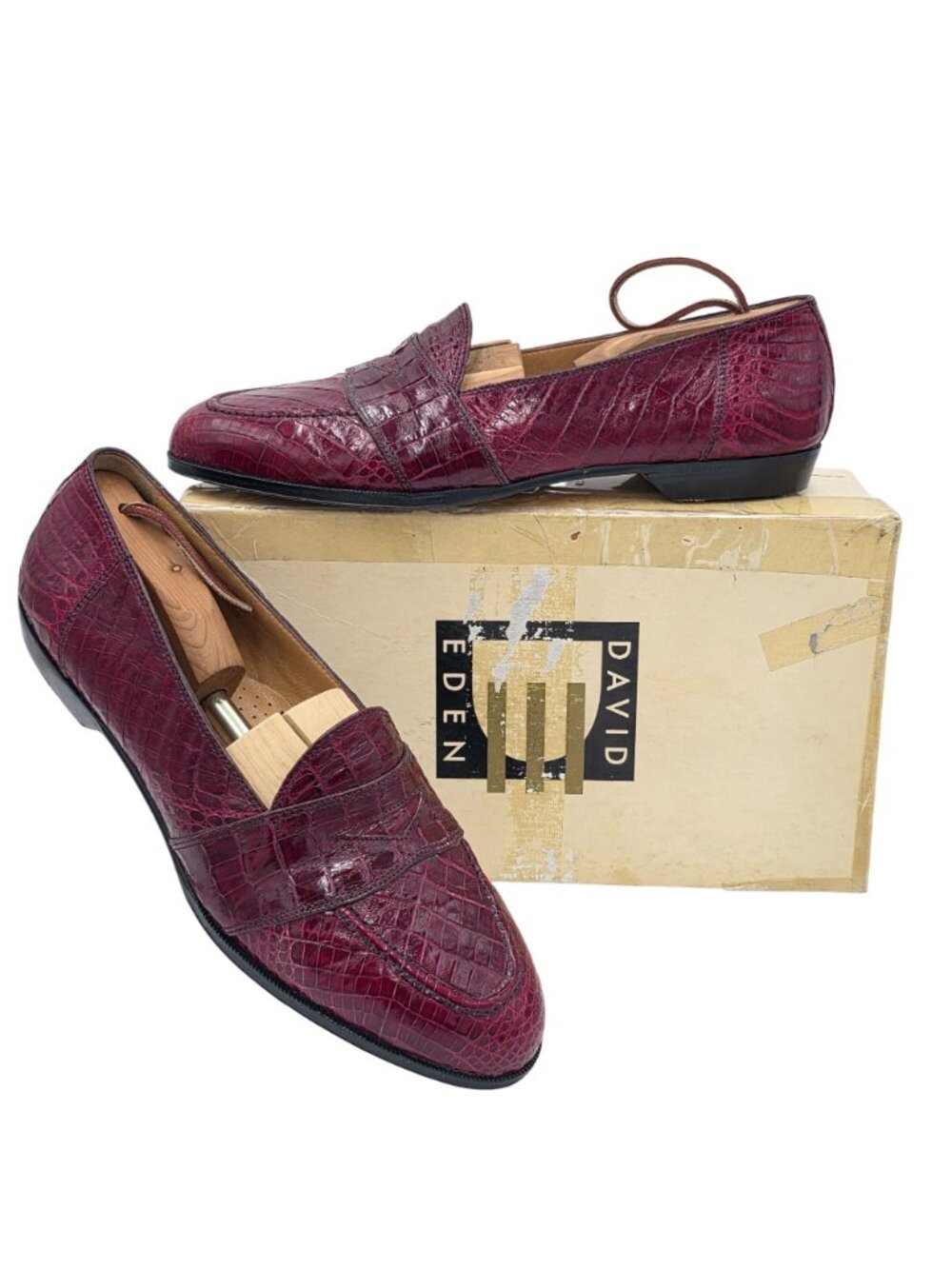 Vintage Crocodile Burgundy David Eden Exotic Italy Loafers Mens 11 Dress Shoes - Picture 15 of 15